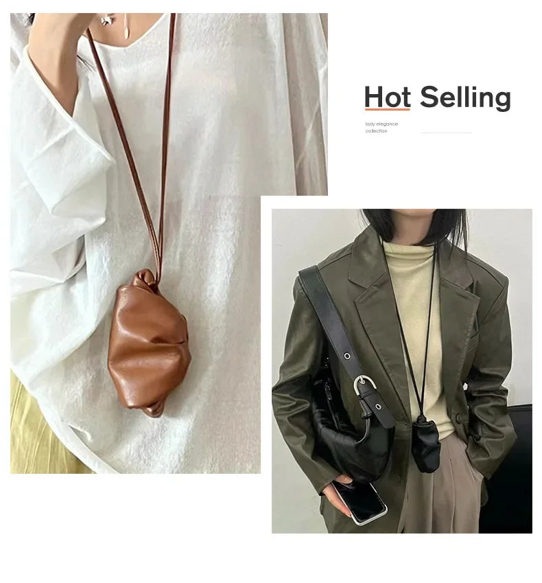 2025 Early Spring  Ins Soft Waxy MiniSheepskin Gentle Advanced Feeling Wrinkled Cloud Neck Croissant Horn Change Bag