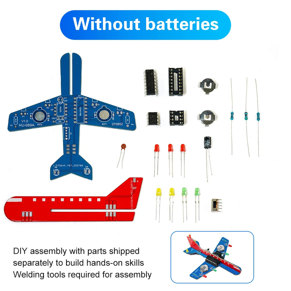 DIY Electronic Kit LED Flow Light Aircraft Model Kit DIY Electronic Welding Practice Kit Electronic Science Assembly Kit