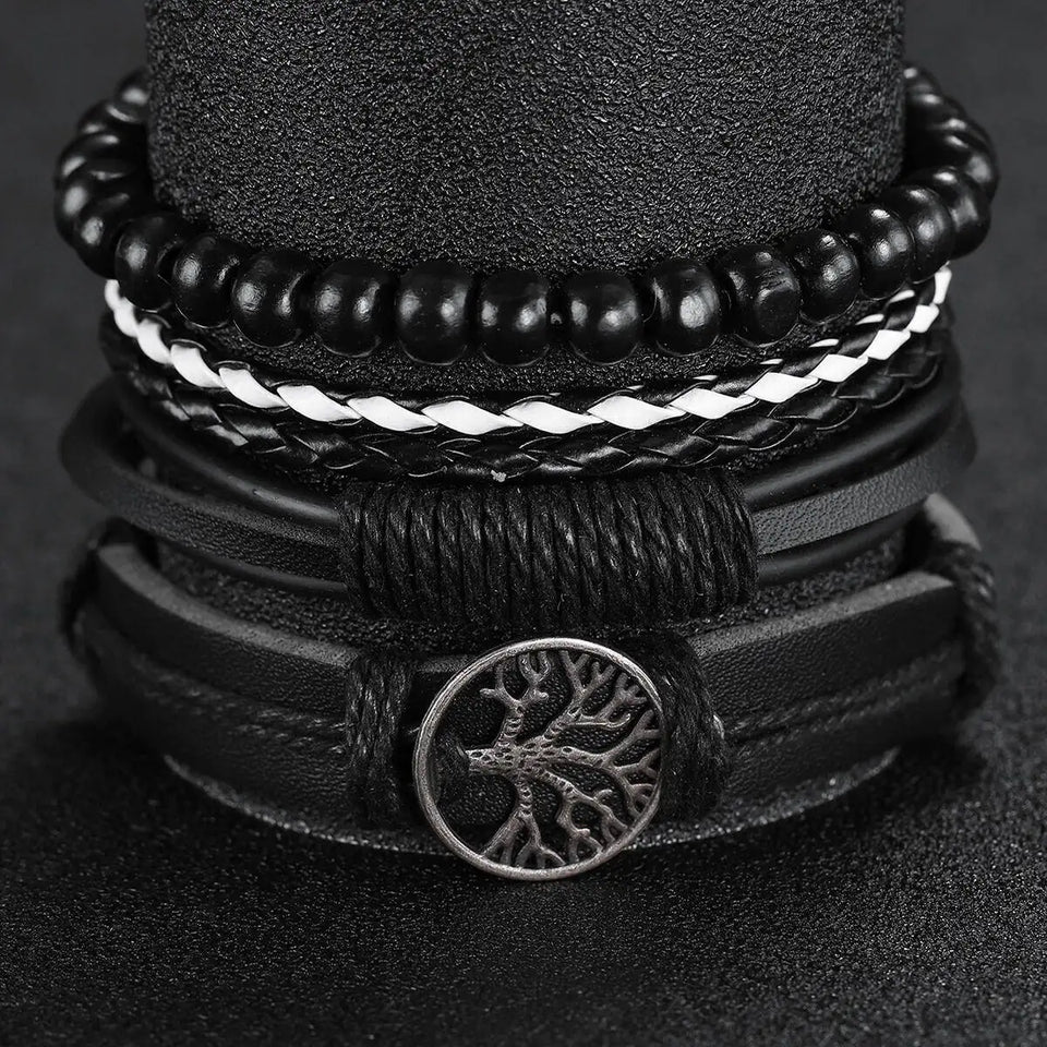 4/5PCS Fashion Leather Strap Men Business Watches Casual Mens Quartz Watch Vintage Bracelets Set Reloj Hombre（Without Box）