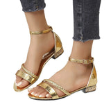 Summer plus size coarse heel sandals 2026 European and American fashion solid color flat bottomed low heel coarse heel sandals