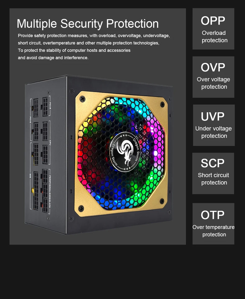 JULONGFENGBAO ATX 850W Full Modular RGB 80Plus Gold 20+4Pin 12V PSU Professional E-Sports Video Game Computer PC Power Supply