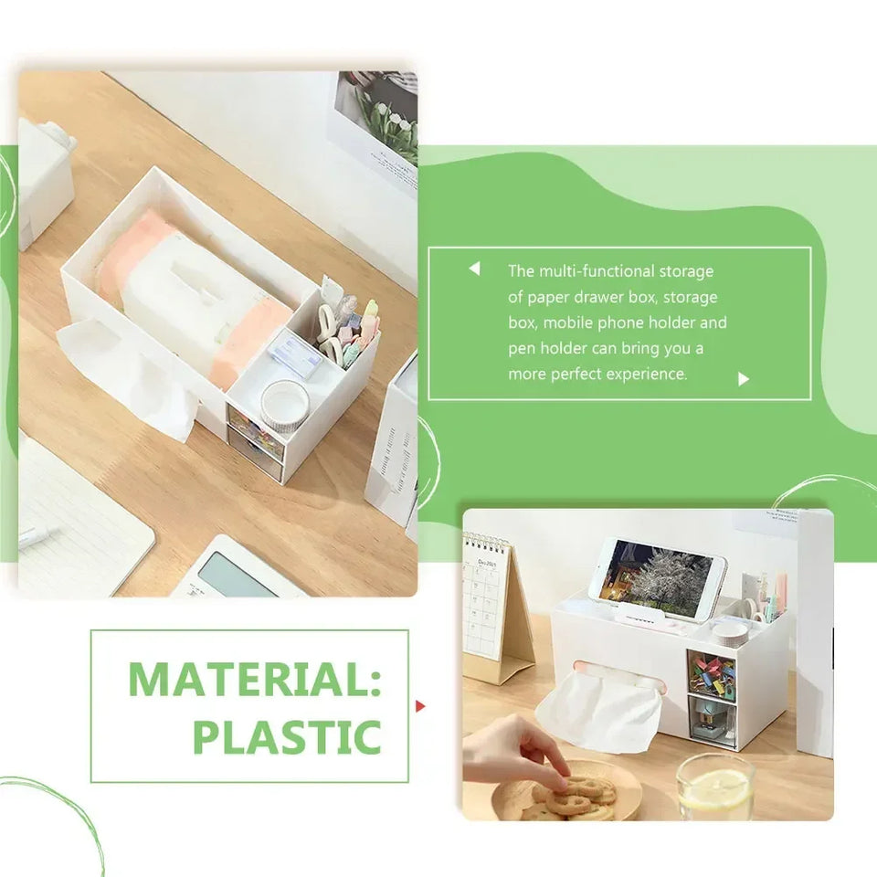 Tissue Box Napkin Holder Remote Control Storage Desk Organizer Office Multifunctional Sundries Stationery Ontainer Storage Home