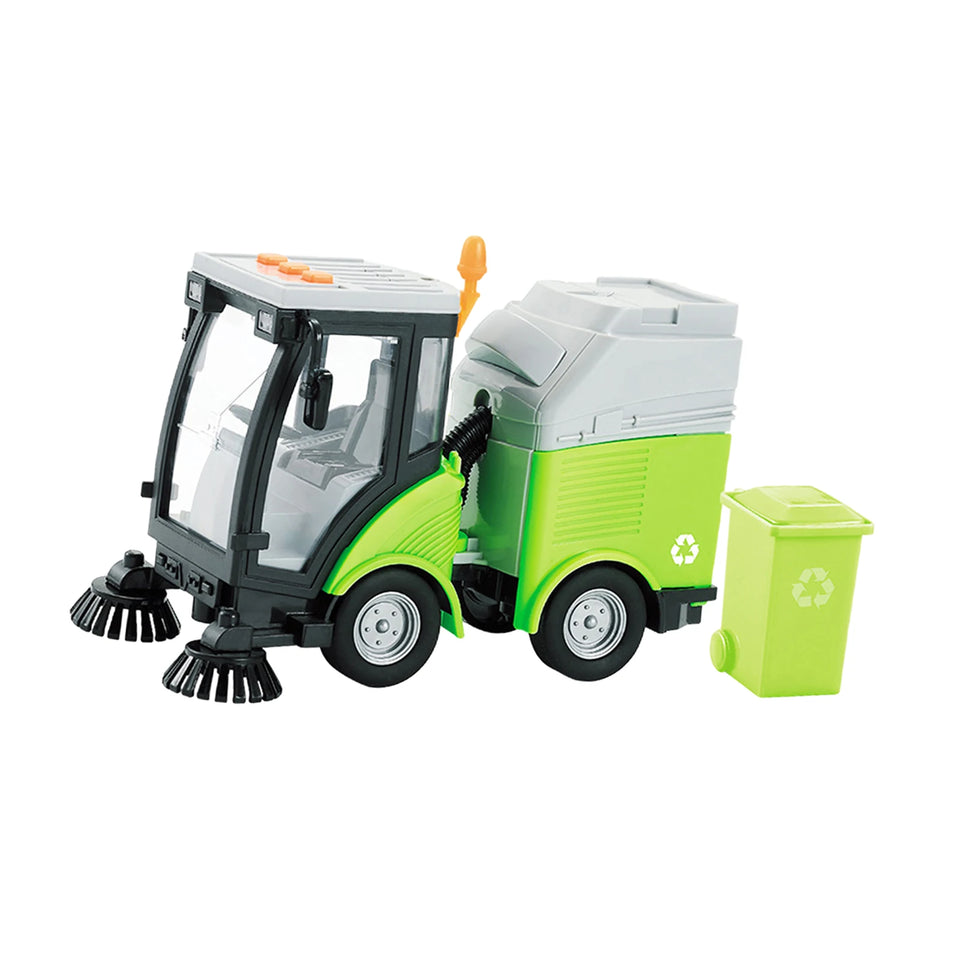 Friction Powered Wheels Vehicle Kids with Light and Sound Effects Removable Garbage Can 1/16 Street Sweeper Truck Birthday Gift