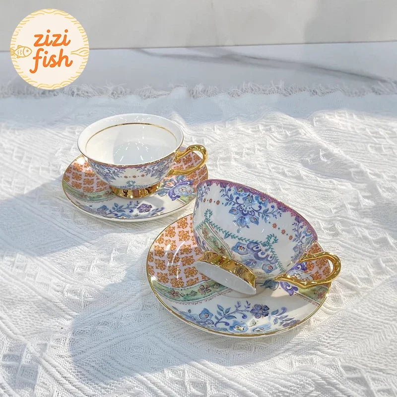 Classical Porcelain Cup&saucer 220ml Gold-plated Coffee Mug Water Mugs Dining Table Afternoon Tea Teacup Fruits Juice Cup