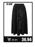 [EAM] Black Irregular Knot Sweatshirt New Stand Collar Long Sleeve Women Big Size Fashion Tide Spring Autumn 2026 1DJ1848