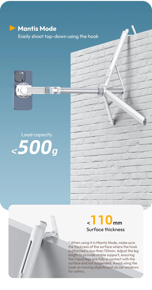 Ulanzi TT88 Overhead Selfie Stick 1.44M with MagSafe Clamp Photograph Tripod 360° Panoramic Shooting for Phone Livestream Vlog