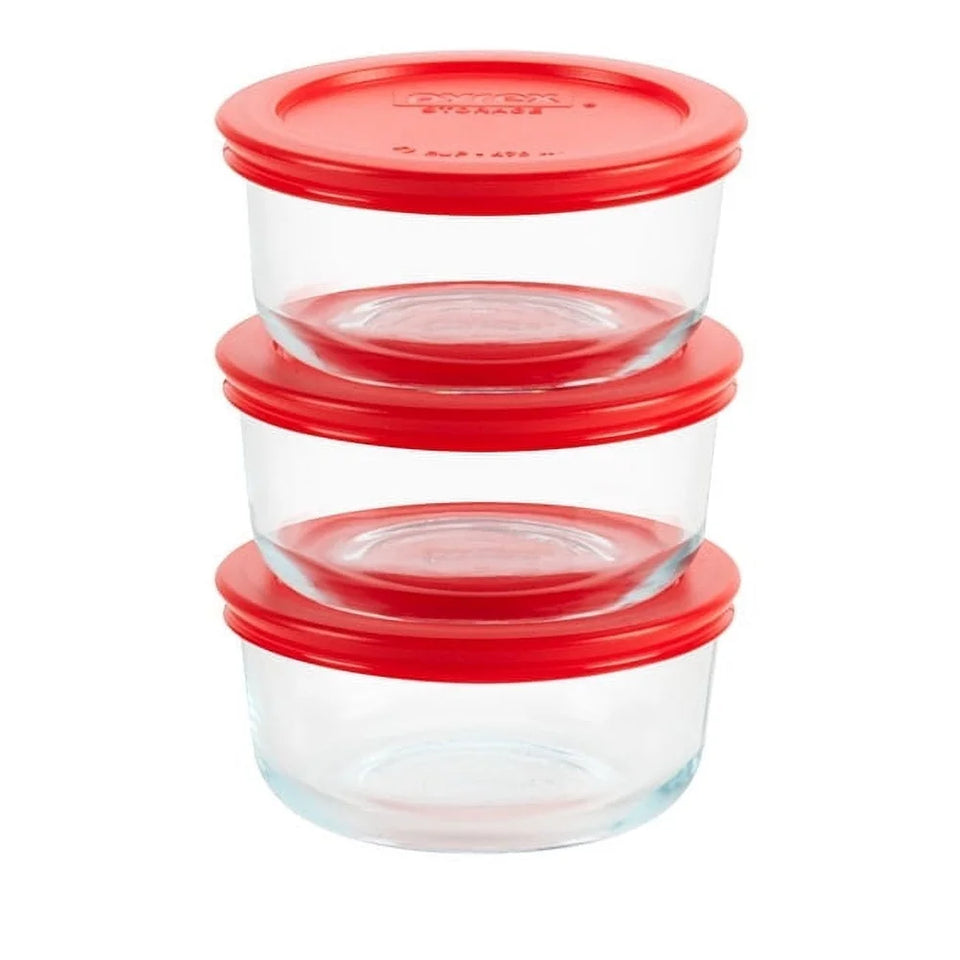 Set of 3 Round Glass Food Storage Containers Airtight Lids Heat Resistant Dishwasher Safe Meal Prep Snack Storage