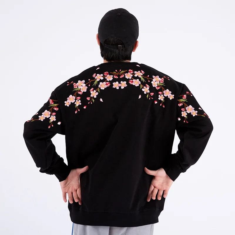 Floral Embroidery Unisex Pullovers Sweatshirt For Men Loose Fit Autumn Quality Cotton Fashion Casual Oversized Luxury Pull Homme