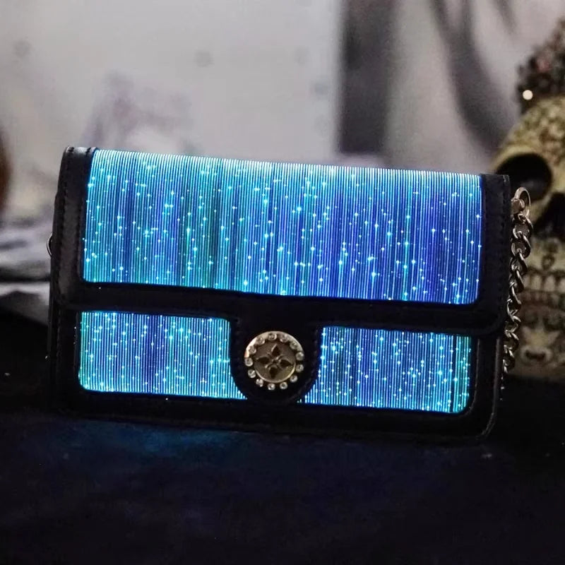 Colorful Luminous Square Bags For Woman LED Light Intelligent Touch Shoulder Bag Optical Fiber Fabric Crossbody Bag сумка