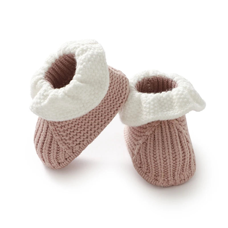Newborn Baby Shoes Knitted Infant Boy Girl Footwear 0-18M Fashion Patchwork Ruffles Children Bed Walk Boots Warm Shallow Autumn