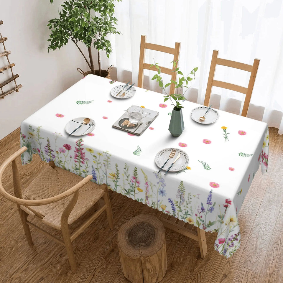1 Piece, Floral Print Tablecloth + 4 Self-Adhesive Stickers, Embossed Edges, Suitable for Home Kitchen, Living Room Dining Table, Balcony Coffee Table, Holiday Party Tabletop Decoration Tablecloth, Outdoor Picnic Courtyard De
