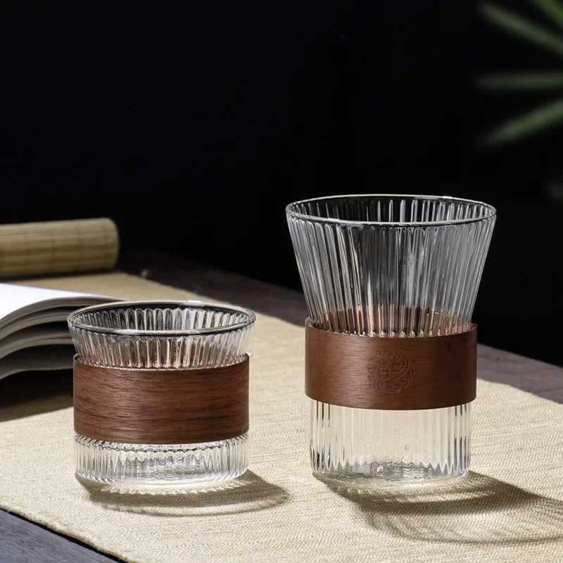 Glass Coffee Mug Japanese Style  Walnut Cup SleeveTransparent Kawaii Cup Coffeeware Beautiful Tea Mugs Beer Mug Cute Mug