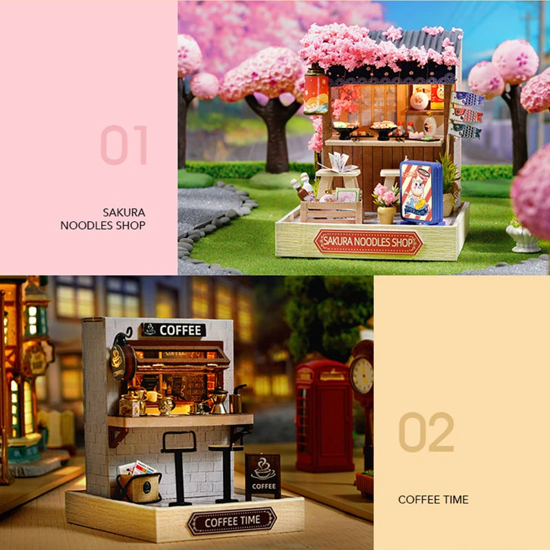 Coffee Shop Wooden Mini Doll House DIY Small House Kit Making And Assembling Room Models Toys For Kid Birthday Gifts Dollhouse