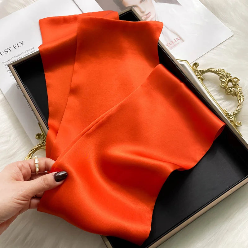 Fashion Design 100% Real Silk Skinny Scarves Handle Bag Ribbons Foulard Tie Hair Band Neckerchief Print Headbands For Women