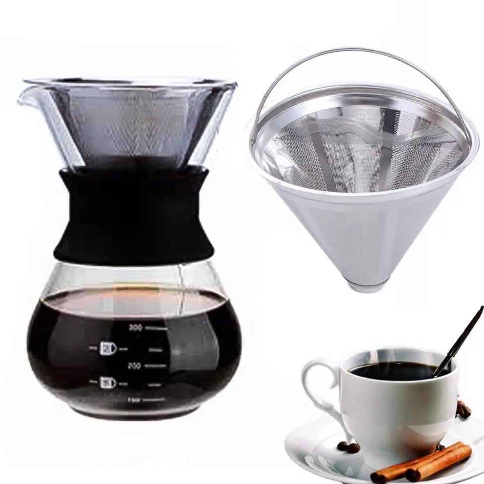 304 Stainless Steel Cafe Drip Coffee Machine Filter Fine Mesh Reusable Coffee Powder Basket with Foldable Handle Tea Strainer