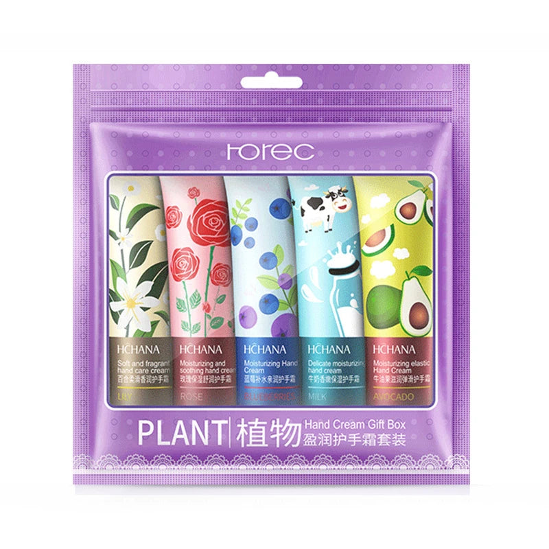 5pcs Plant Fruit Fragrance Hand Cream Sets Moisturizing Handcream Set Hand Care Nourishing Anti Chap Skin Care for Foot