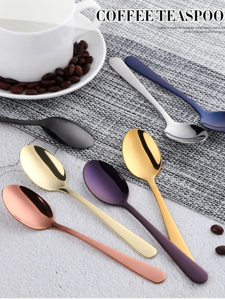 8 Colors Tea Spoons Stainless Steel Coffee Spoon High Quality Dessert Cake Fruit Spoons Gold Small Snack Scoop Dinnerware Tools