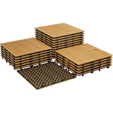 Acacia Wood Connected Deck Tiles for Patio & Outdoor Decor, 12"x12" Firm Weatherproof Non-Slip Wooden Flooring, 22/33 Panels