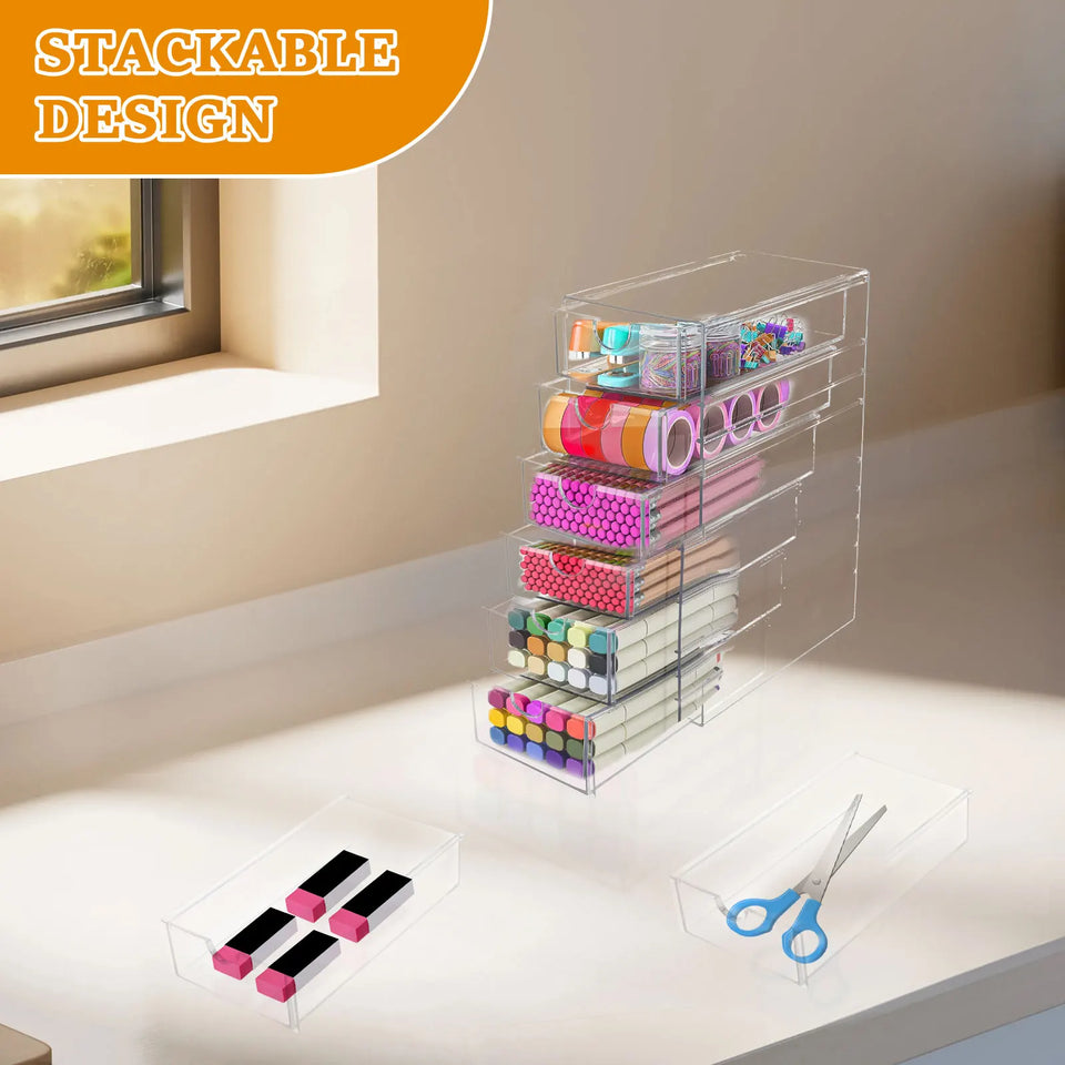 5/6 Tier Acrylic Drawer Organizer Clear Desk Organizer Drawers Stackable Makeup Hair Accessories Organizer Cosmetic Jewelry Pen