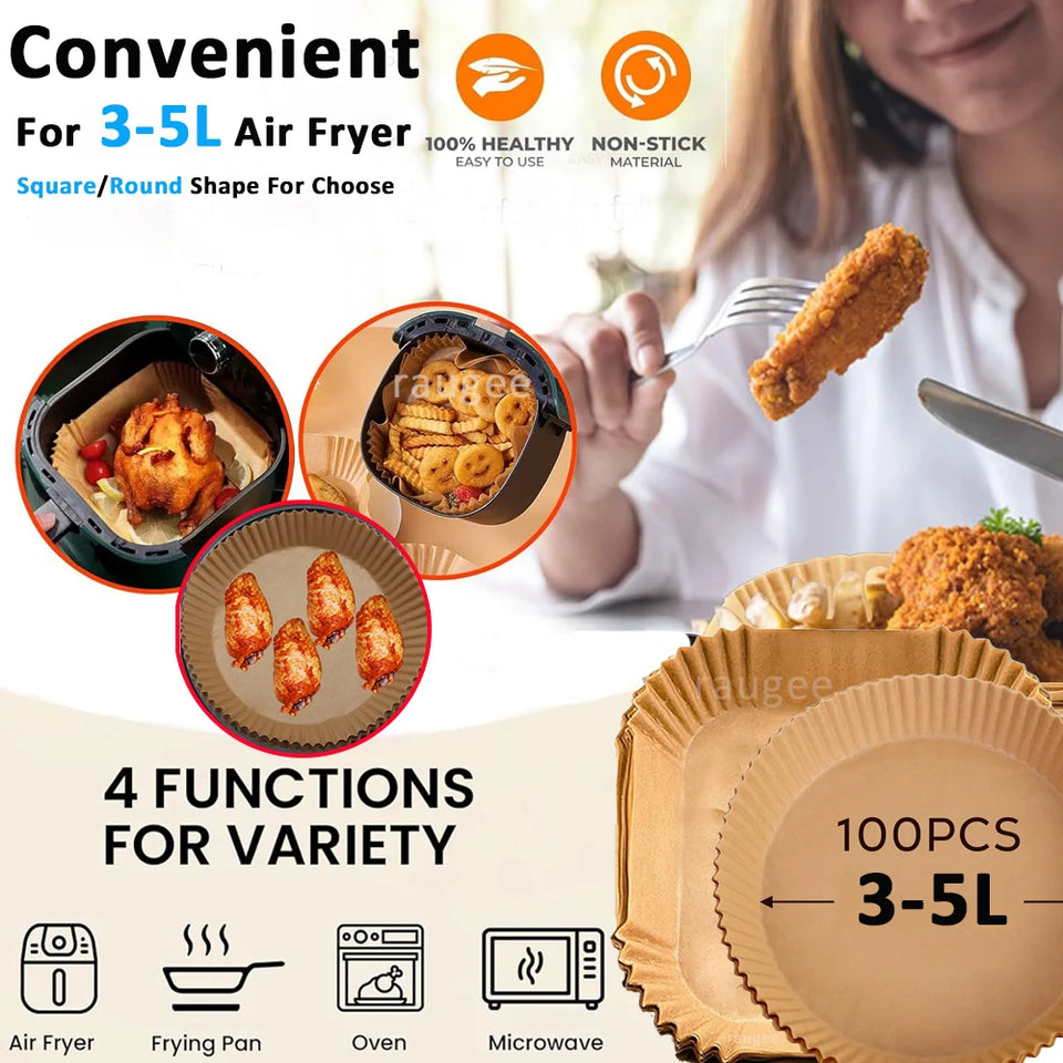 50/100pcs Air Fryer Paper Liners Non Stick Oil Proof & Waterproof Baking Paper For Microwave Air Fryer Paper Tray
