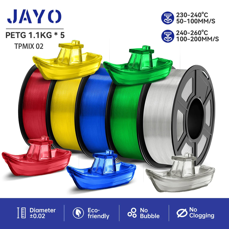 JAYO filaments petg 5Rolls Mixed colors 3D Printer Filament 1.75mm 100% No Bubble FDM 3D Printer Materials DIY Gift 1.1KG/1rolls