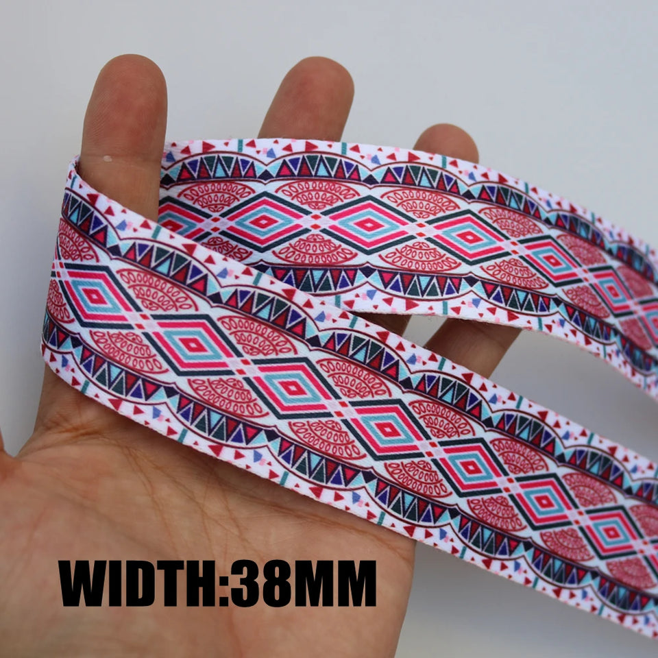2 Yards Width 38mm Printed Webbing Ribbon Yoga Bag Straps Tape Dog Pet Collar Leash Harness Decoration Belt Sewing DIY Accessory