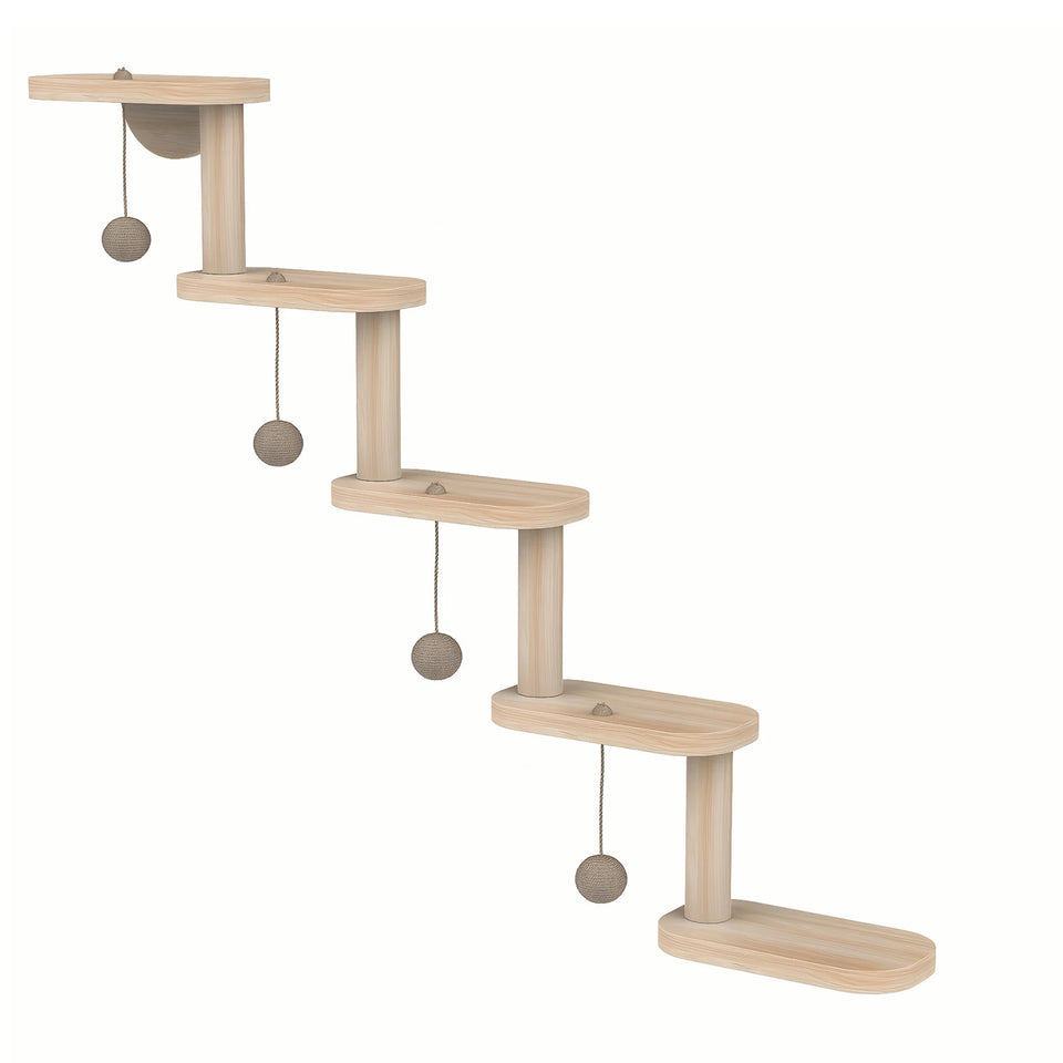 5 Step Wooden Cat Climbing Frame Wall Mounted DIY Cat Ladder Climbing Shelf Wall Steps Shelve for Sleeping Playing Cat Furniture