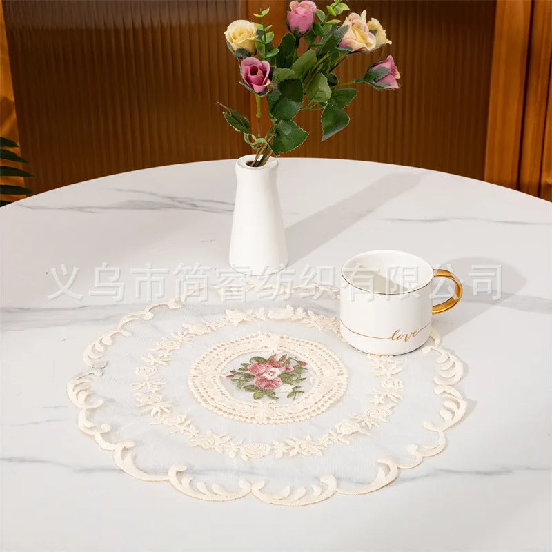 New Embroidered Dinning Table Cover Table Cloth Elegant Round Lace Tablecloth Coffee Coasters Napkin Party Wedding Decoration