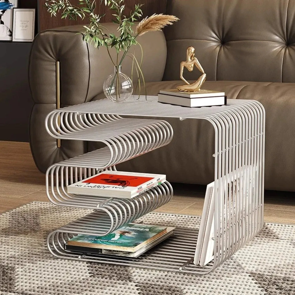 Sleek Modern Metal Shelf - Multi-Functional Wall & Floor Organizer for Coffee Tables, Sofas, and Bedside Storage