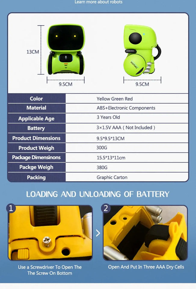 Toy Robot Intelligent Robots Russian & English & Spanish Version Voice & Touch control Toys Interactive Educational RC Robot