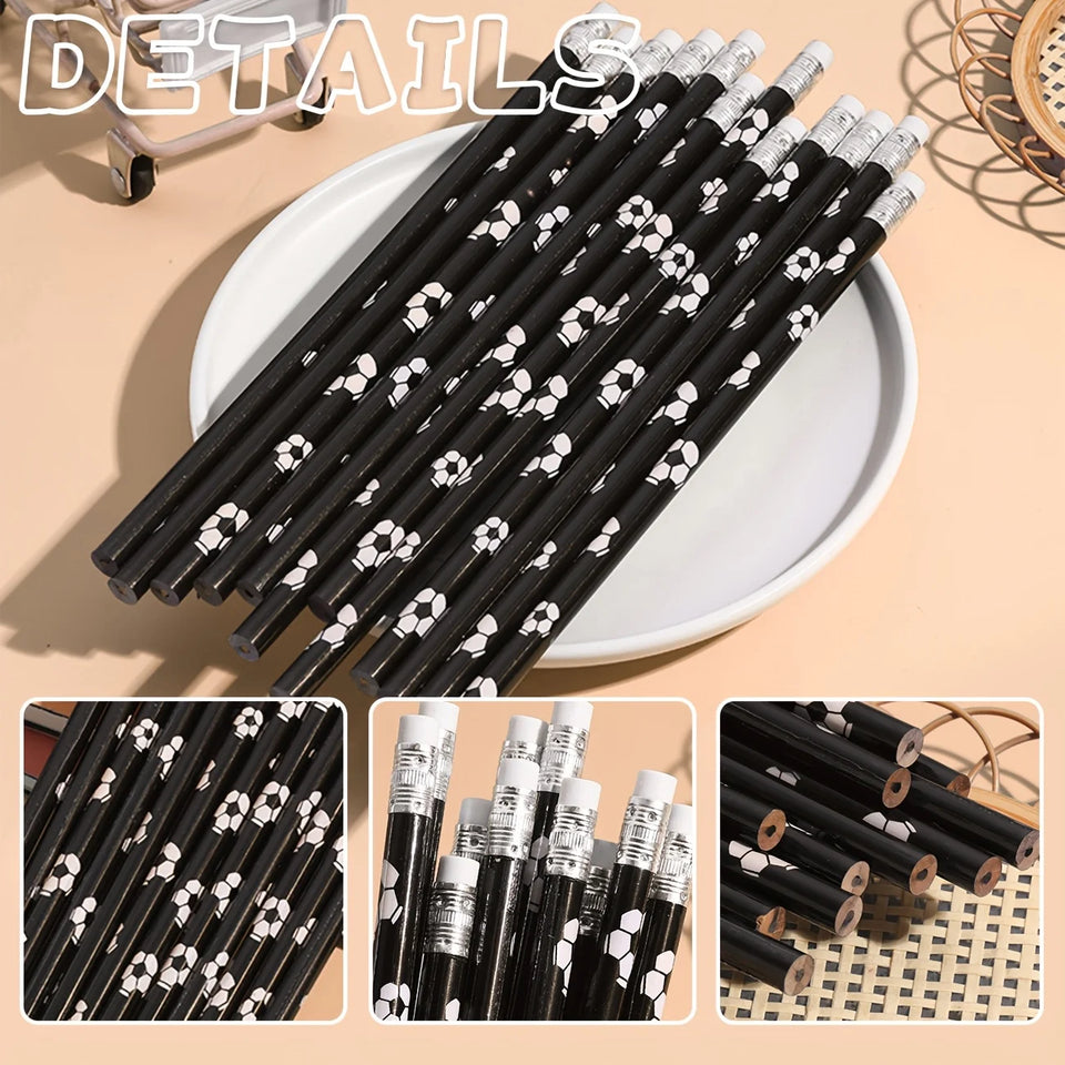 10/20/30 PCS football-themed pencils with erasers, featuring exquisite football designs, durable wooden pencils