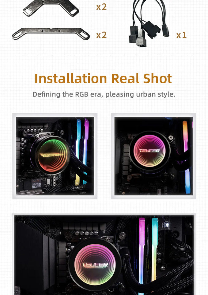 TEUCER NA-240 ARGB CPU Liquid Cooler LGA 2011 1700 1200 AM4 AM5 240mm Water Cooling Radiator Equipped with JM-1 Wireless Fan
