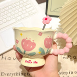 Girls Souvenir Coffee Mug Household Ceramic Cup High Quality Cup Mugs Coffee Miilk Cups Water Cup Birthday Gift Creative Flower