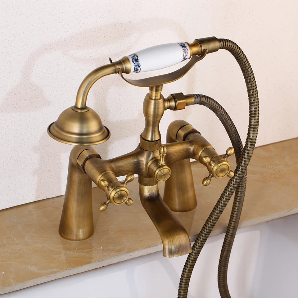 ZAPPO Bathtub Faucet Vintage Telephone Style with Dual Handles Deck mounted bathtub Faucet set Hot and Cold Water Mixer Tap