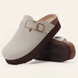 Gacimy Women Fashion Thick Sole Leather Clogs Slippers Classic Women's Mules Cork Clogs Slipper Outdoor Deep Heels Shoes Sandal