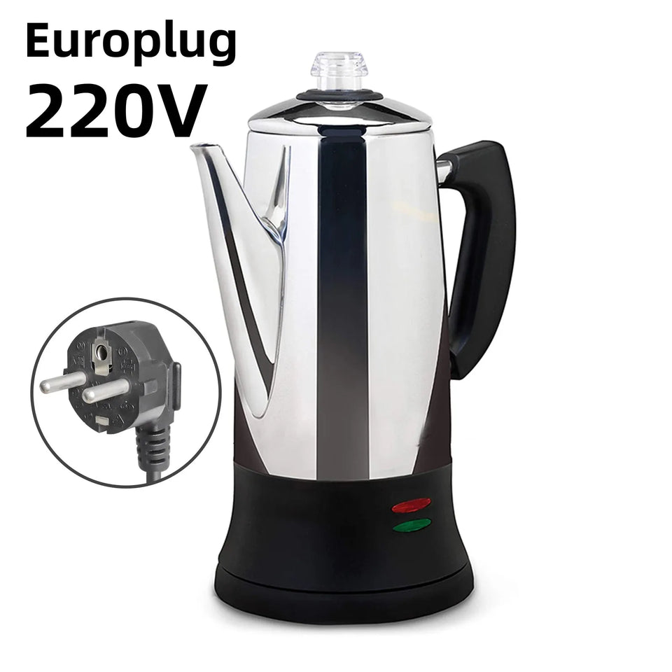 Electric Percolator 1.8L 12Cup Italian Coffee Maker Stainless Steel Quick Heating Reusable Filter Basket Fast Brew Home Office