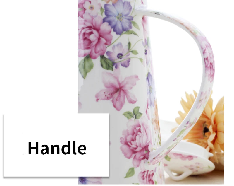 1200ML, real bone china water jug, porcelain water pitcher, carafe and glass set, ceramic tea pot, water jar for kitchen, coffee