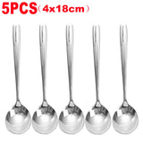 1/5PCS Round Head Soup Spoon Stainless Steel Long Handle Stirring Spoon Portable Dessert Coffee Scoop Home Kitchen Tableware