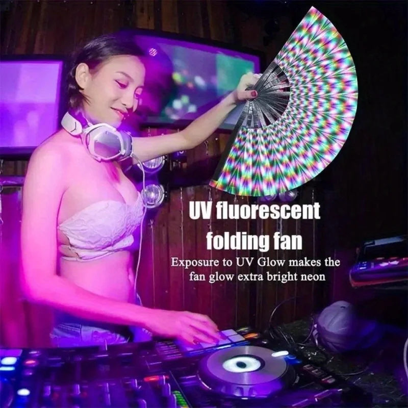 Folding Fan Bright Color Rainbow Starry Sky Color Glow In The Dark Festival Performance Party Supplies Hand Fan Xmas Dance Fan