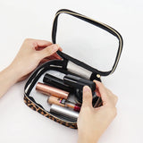 Waterproof Large Capacity Leopard Print Clear Makeup Bag Portable Travel Toiletries Storage Cosmetic Organizer with Zipper