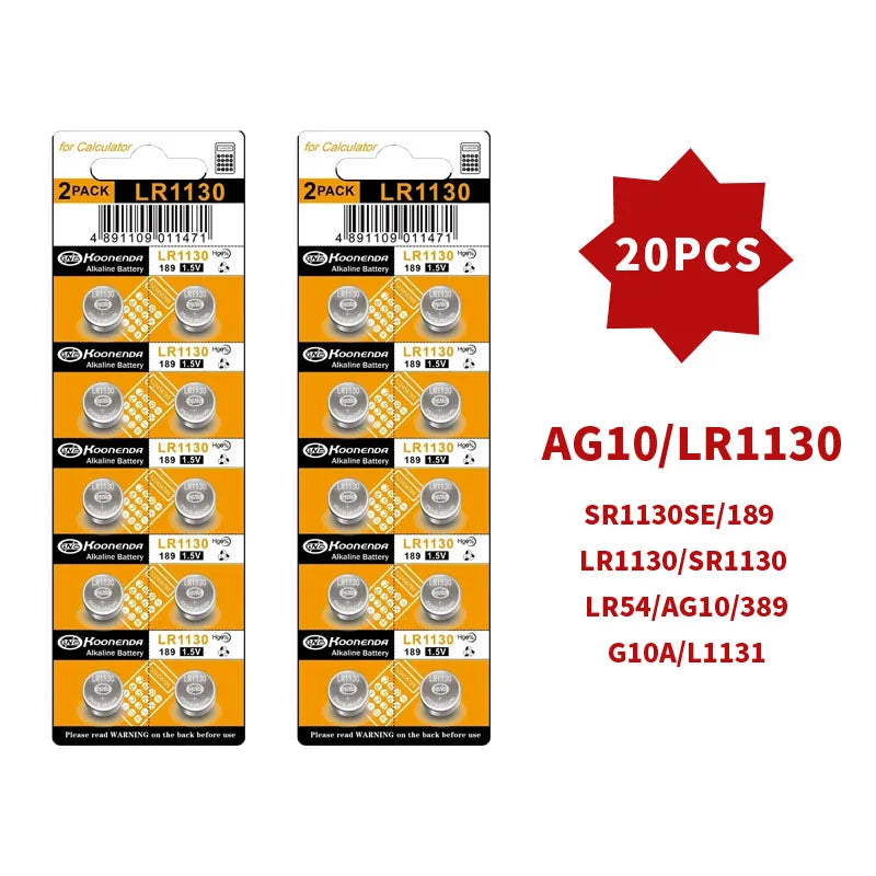 AG10 LR1130 1.55V Button Batteries (4-100PCS) - Alkaline Coin Cell for Watches,Calculators,Lasers, Toys - LR54 L1131 SR1130 389A
