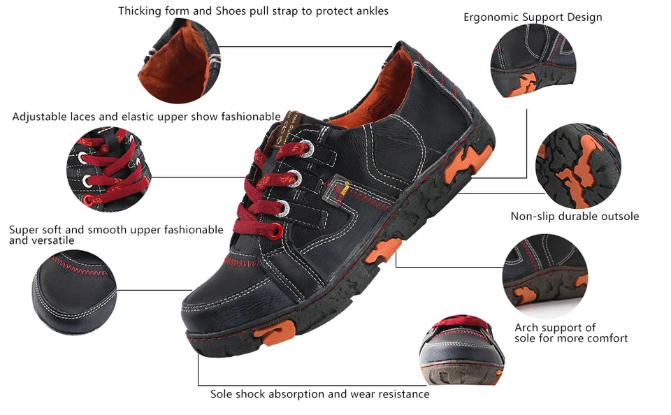 Genuine Leather Women's Flat Sneaker Shoes for Outdoor