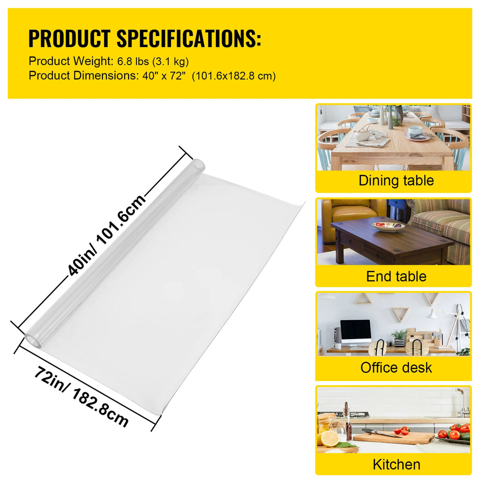 SucceBuy 1.5-2mm PVC Table Cloth Transparent Clear Desk Cover Protector Plastic Soft Glass Waterproof Oilproof for Dining Table