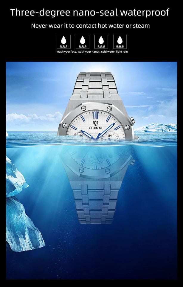 CHENXI Business Quartz Man Wristwatch Multi-function Luminous Calendar Men's Watches Waterproof Chronograph Stop Watch