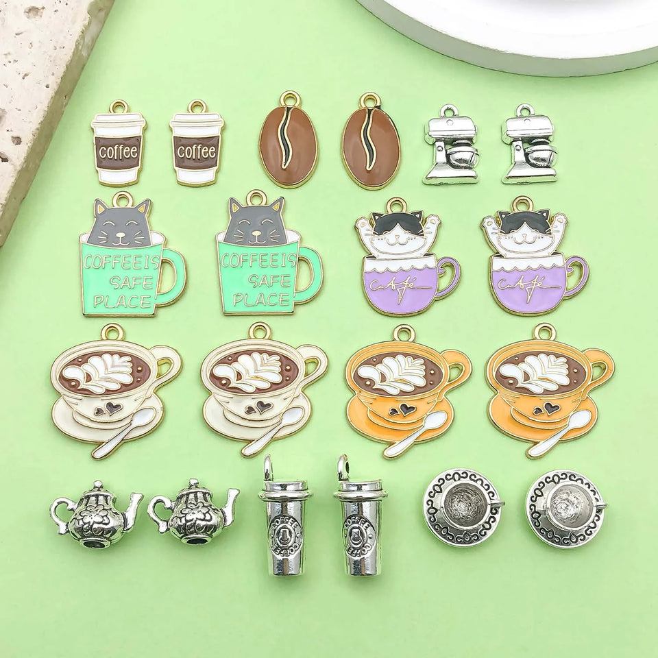10/20pcs Coffee Charms Alloy Coffee Cup, Coffee Bean Design Pendants for DIY Bracelet Necklace Jewelry Making Accessories
