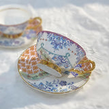 Classical Porcelain Cup&saucer 220ml Gold-plated Coffee Mug Water Mugs Dining Table Afternoon Tea Teacup Fruits Juice Cup