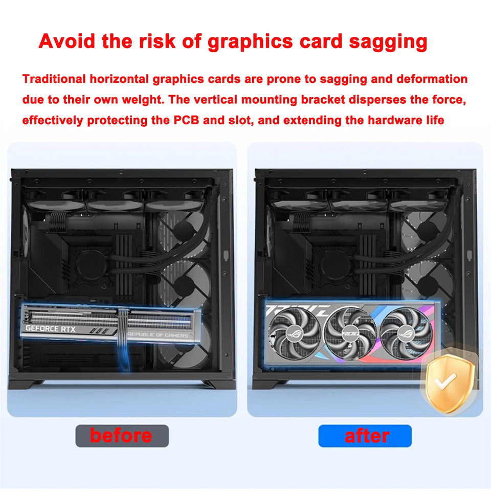 LDPCSJ PCIE 3.0 4.0 x16 Universal Vertical GPU Holder Kit Riser ATX Matx Case VGA Graphics Card Steering Bracket Support