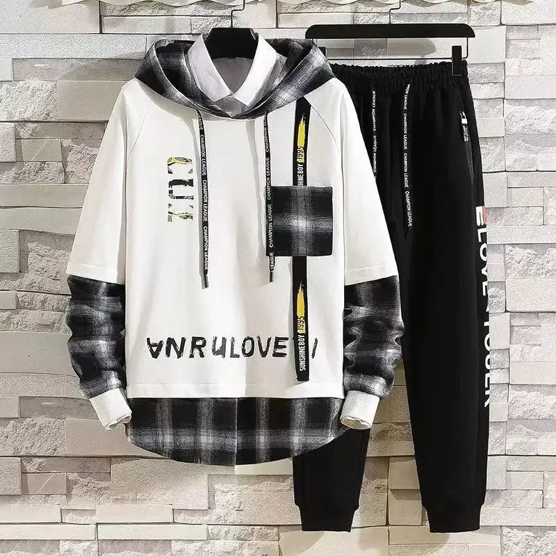 Top White Sports Suits Alphabet Pants Sets Sweatshirt Men's Clothing Plaid T Shirt Man Original Sweatpants Tracksuit Brands Xl
