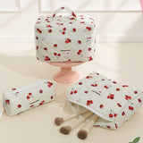 Storage Organizer Cherry Printing Makeup Bag Quilted Cosmetic Pouch Large Travel Cosmetic Bag Cute Cotton Makeup Pouch