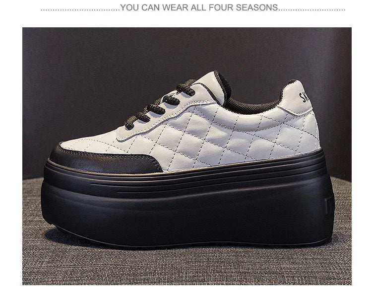 Fujin 8cm New Sewing Genuine Leather Platform Wedge Ankle Boots Chunky Sneakers Women Comfy Spring Autumn Supportive Pumps Shoes